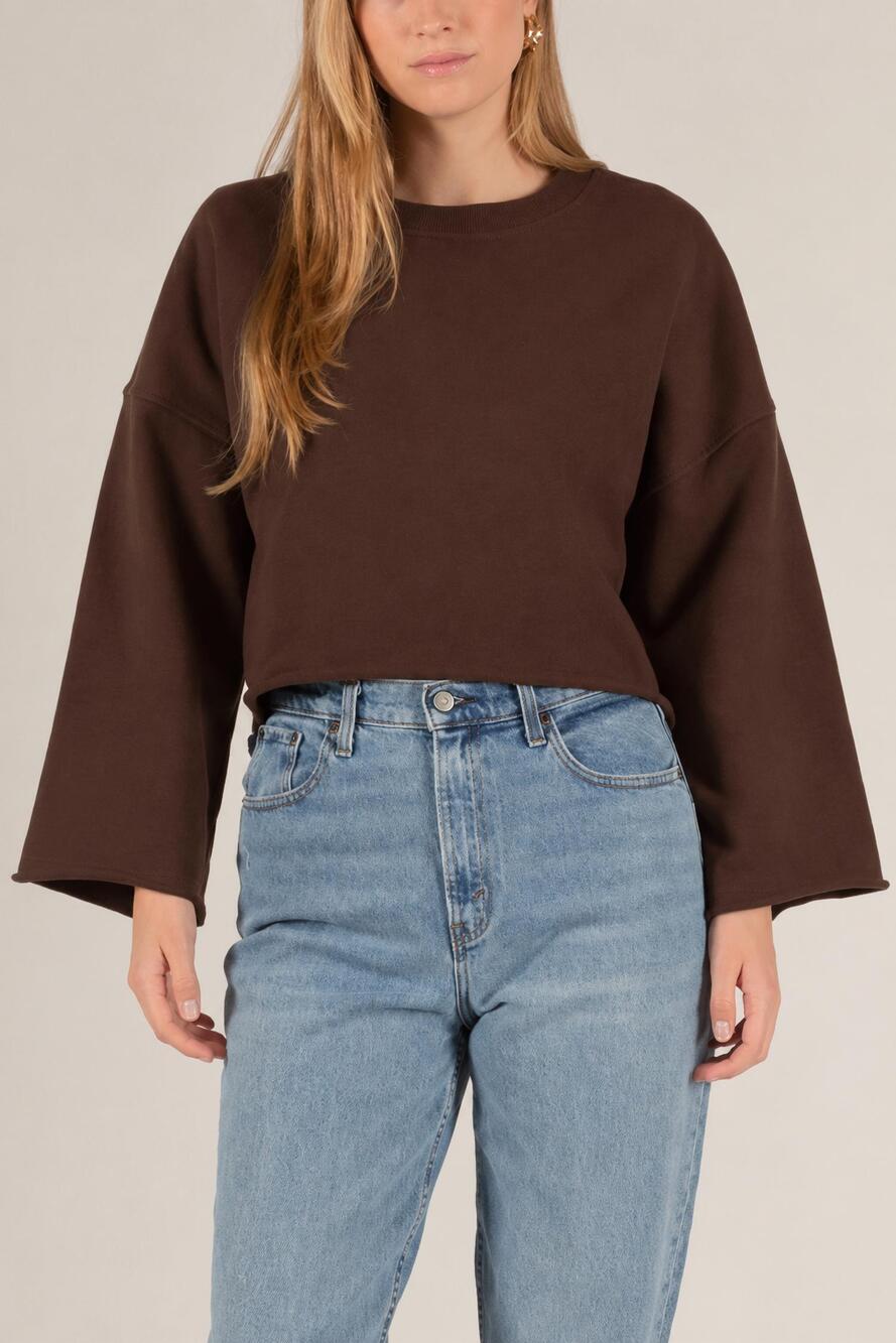 NEW BEFORE YOU women's french terry cropped sweatshirt in chocolate